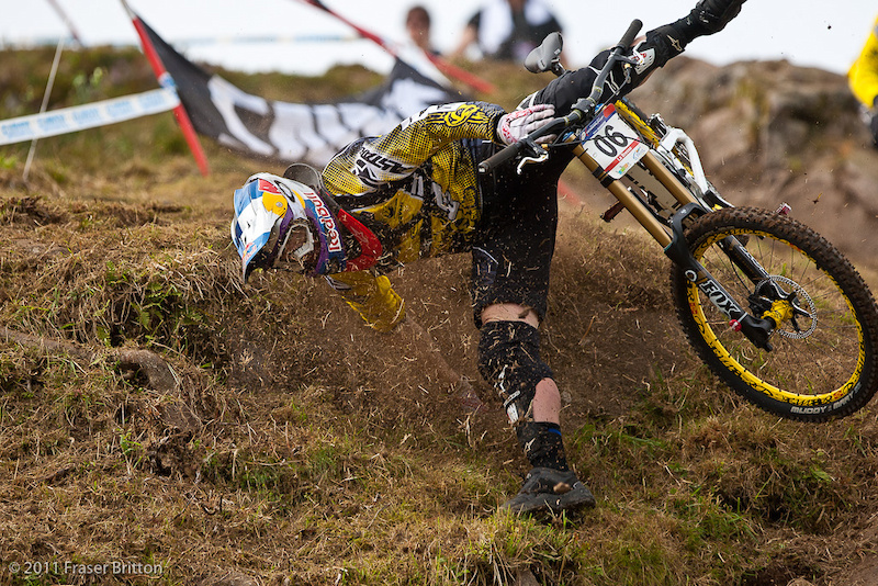 MS Evil s Brook Macdonald had a rough day before qualifying on Saturday. He took a tumble in one of the steepest section sof the track and cartwheeled his way down it.